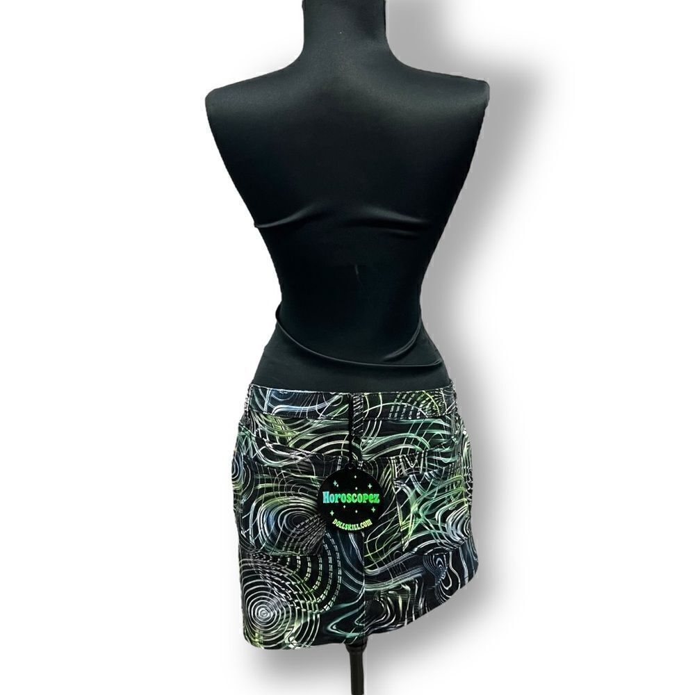 Horoscopez x Dolls Kill asymmetrical denim skirt psychadelic print szS & L - Picture 4 of 15
